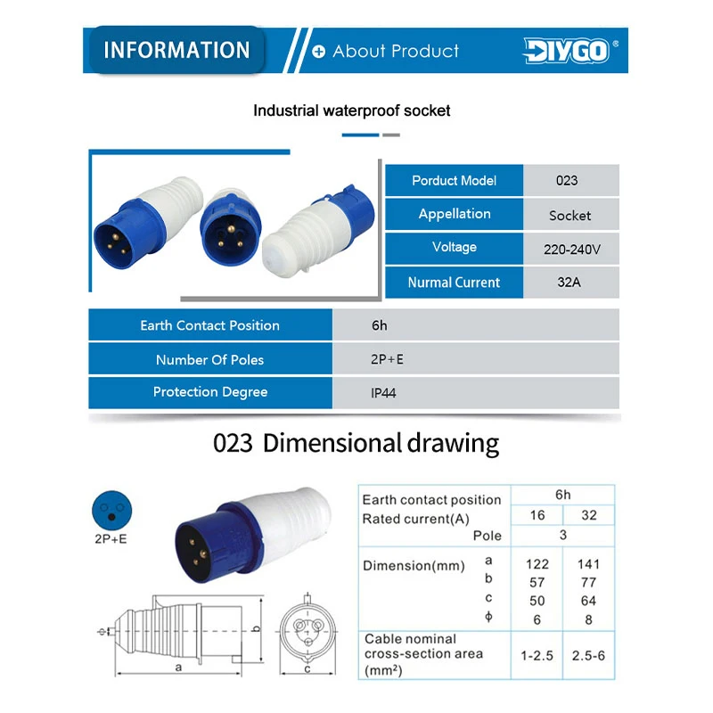 IP44 32A 3Pin 2P + E conector impermeable cable eléctrico de alimentación conexión enchufe Industrial macho hembra equipo eléctrico - imagen 2
