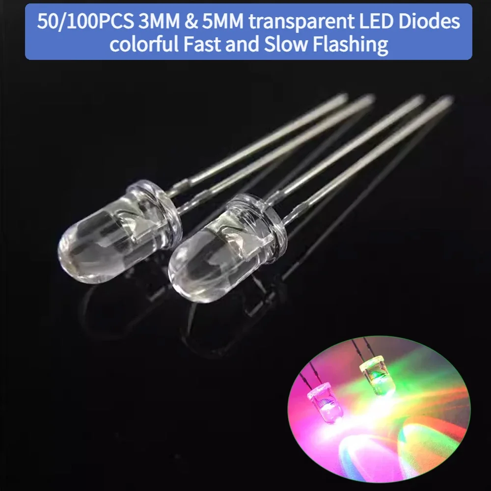 50/100 Uds. Diodos LED transparentes de 3MM/5MM coloridos parpadeantes rápidos y lentos F3 F5 luces DIP Kit de diodos electrónicos Diy - imagen 2