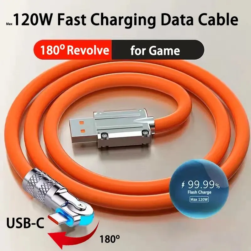 Cable USB tipo C de carga rápida de 120W 7A Cable de codo de rotación de 180 grados para juegos para Xiaomi Redmi Honor cargador de teléfono Cable USB C - imagen 2