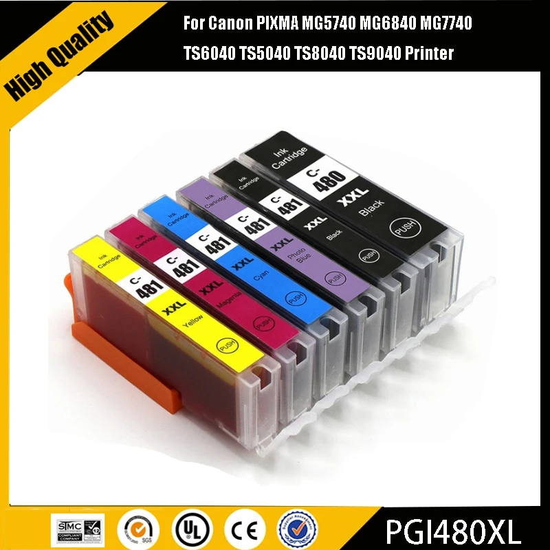 1set 6pcs PGI-480 CLI-481 PGI-480XXL CLI-481XXL Ink Cartridge for Canon PIXMA TS704 TR7540 TR8540 TS6140 TS6340 TS9540 TS8140