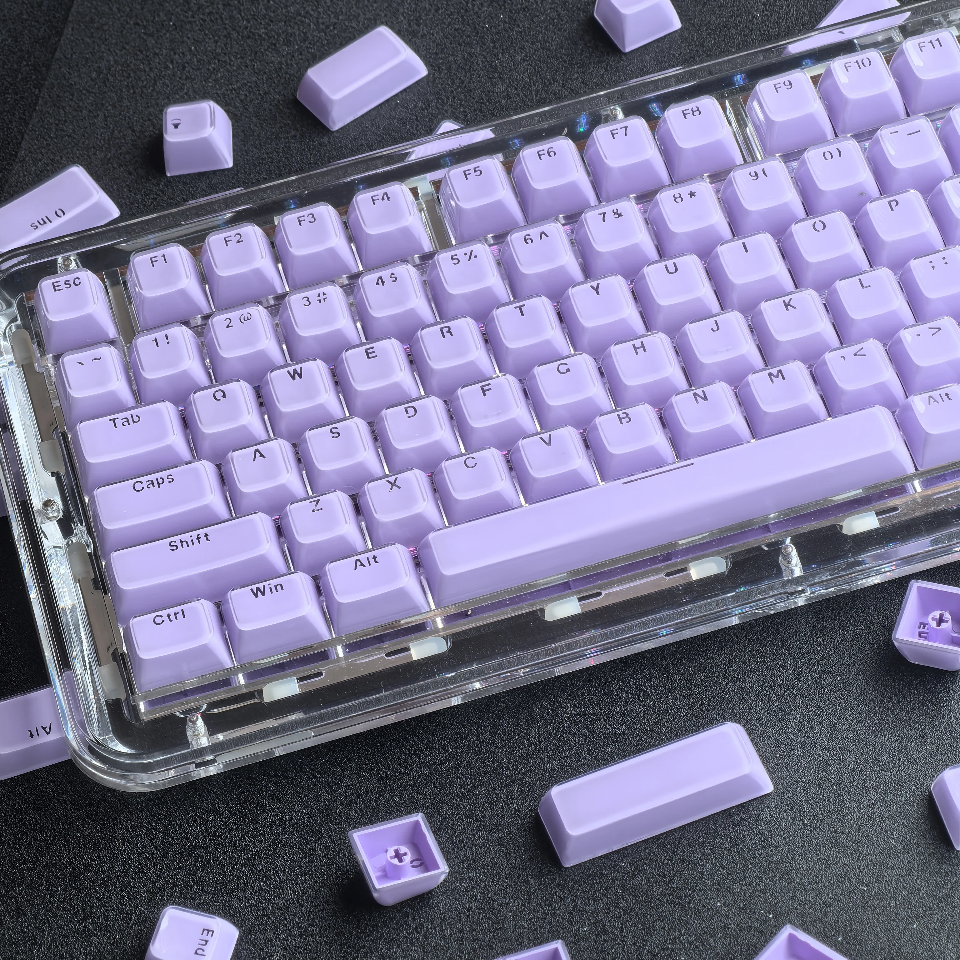 Jelly-teclas moradas claras con cristal grabado, 135 caracteres clave, transparente, Pc, Oem 2,25/2,75U, barra espacial, Alice Iso - imagen 5