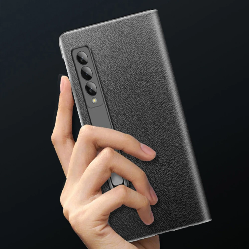 Funda de cuero genuino con tapa para Samsung Galaxy Z Fold 3/Z Fold 4, protección magnética inteligente con soporte - imagen 5