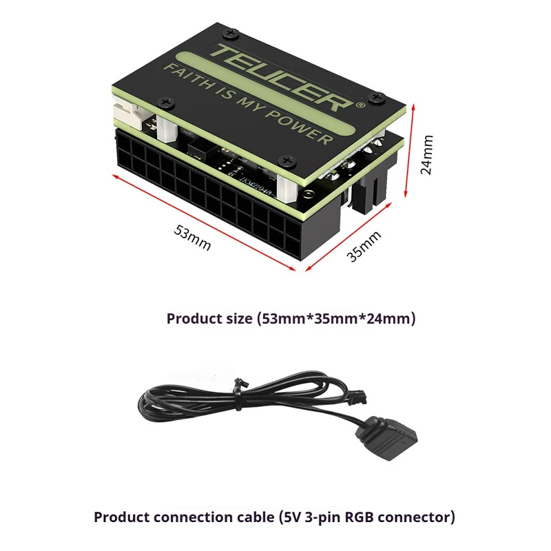 Adaptador de placa base TEUCER 24PIN ATX 90 °   Cabezal de conversión 5V 3PIN RGB sincronización de iluminación adaptador de corriente de placa base de PC - imagen 2