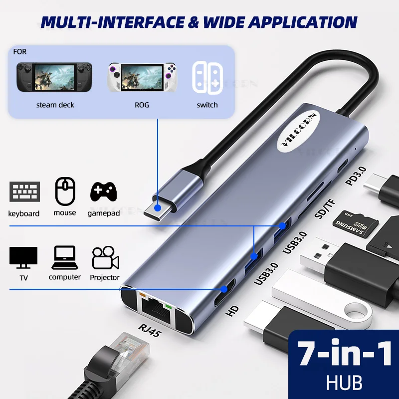Estación de acoplamiento tipo C HUB Compatible con adaptador M.2 NVMe/SATA SSD HD 4K 60Hz para accesorios de consola de juegos PC/Steam Deck - imagen 2