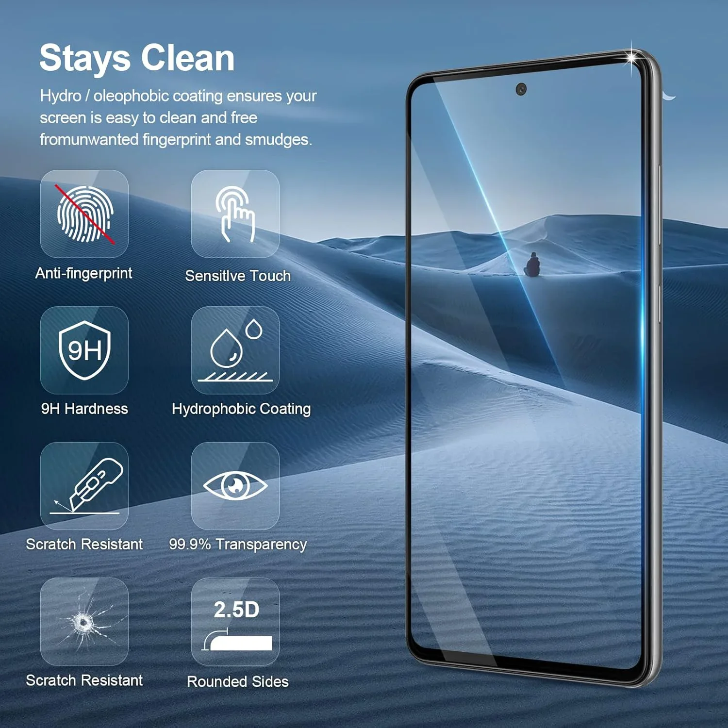 Paquete de 2 protectores de pantalla completos para Samsung Galaxy A05s A15 5G A35 A55 vidrio templado 9H para Samsung A06 A16 4G A26 A36 A56 - imagen 5