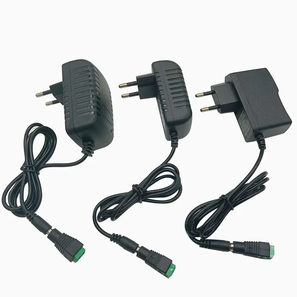 Enchufe europeo AC 100-240V a DC 12V 1A 2A 3A 12W 24W 36W, adaptador de fuente de alimentación para tira de luces LED/con conector