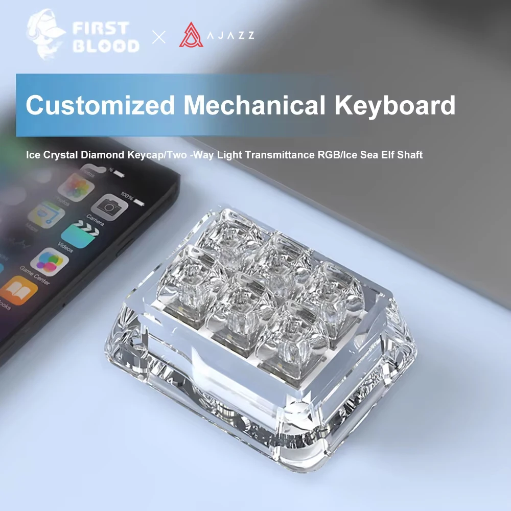 FirstBlood x Ajazz B6 intercambiable en caliente totalmente transparente Bluetooth con cable 2,4G Mini teclado mecánico de tres modos personalización DIY