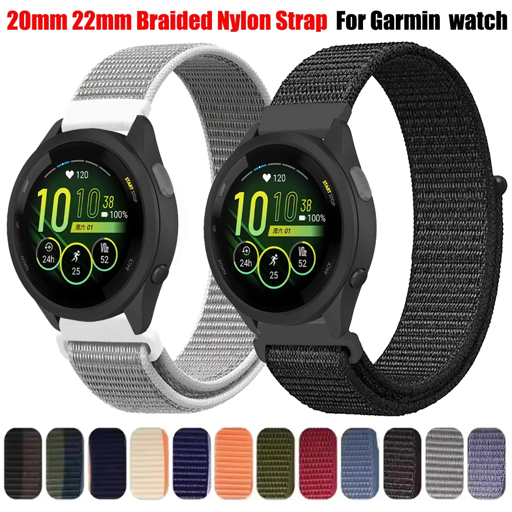 Correa de nailon de 20mm y 22mm para Garmin Forerunner 165 55 265 255 645, pulsera trenzada musical para Garmin Venu 3 2/Vivoactive 6 5 4 Band