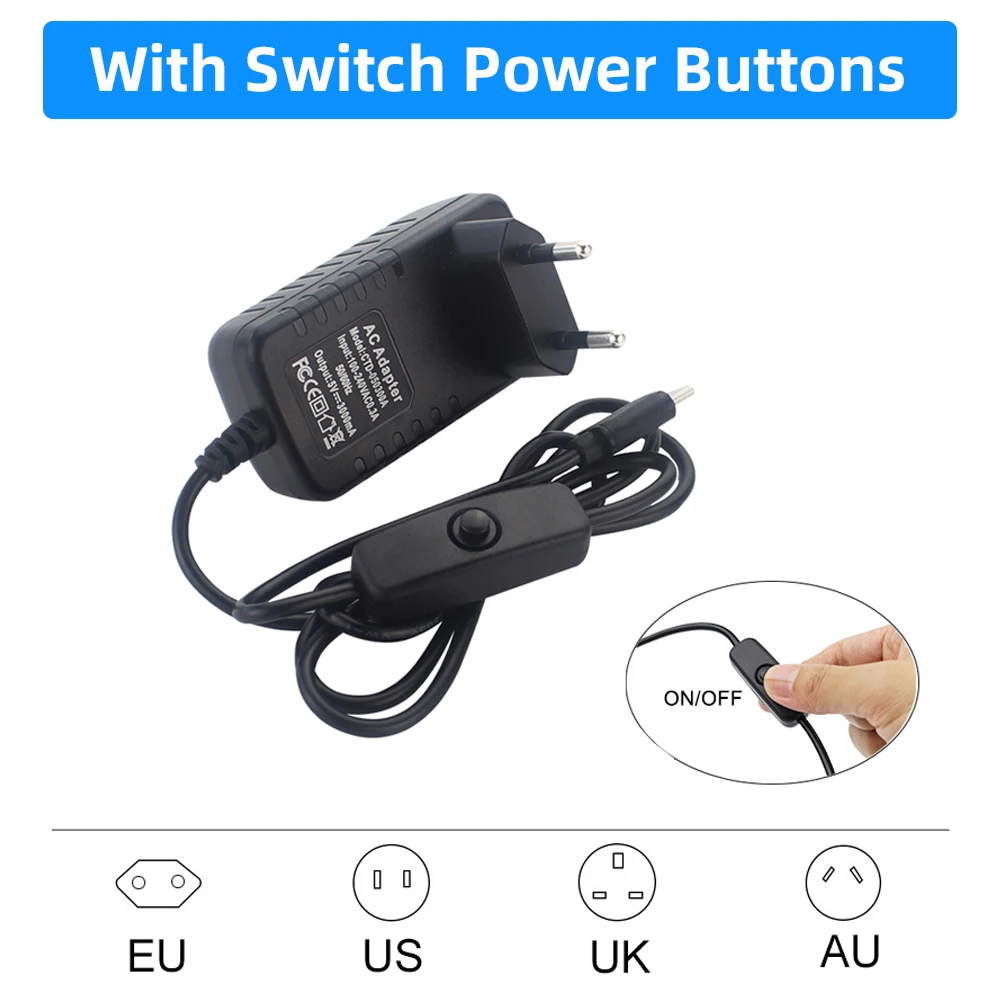 Raspberry Pi 4 fuente de alimentación 5V 3A USB tipo C interruptor adaptador de corriente UE EE. UU. Reino Unido AU enchufe adaptador de corriente para Orange Pi 3 4 LTS Pi 4B - imagen 2