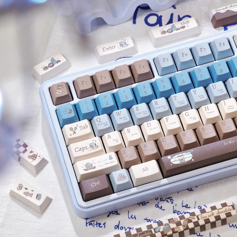 Juego de teclas con tema de Chocolate y sal marina, teclas PBT 145 Cherry FOA originales personalizadas hechas a mano para accesorios de teclado mecánico - imagen 4