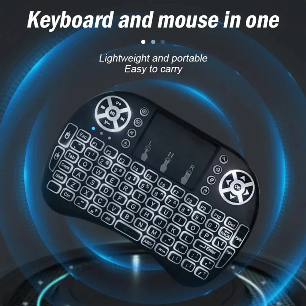Mini teclado inalámbrico I8, retroiluminado en 7 colores, ruso, francés, español, portugués, árabe, 2,4G, Air Mouse remoto para Android TV Box PC - imagen 2