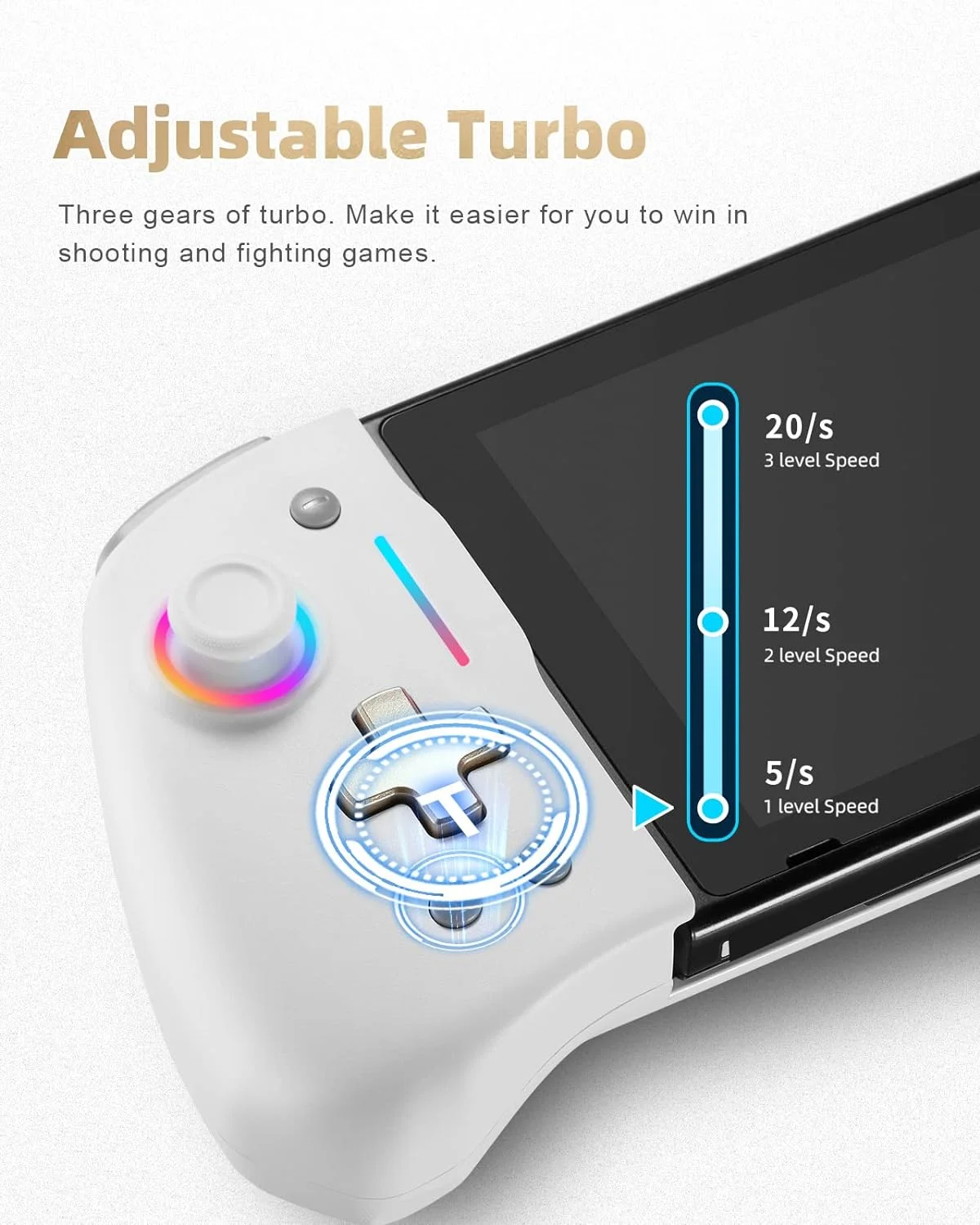 Controlador de interruptor de cable Binbok para interruptor/OLED con TURBO ajustable/vibración de Motor Dual/botón programable trasero/luz RGB - imagen 4