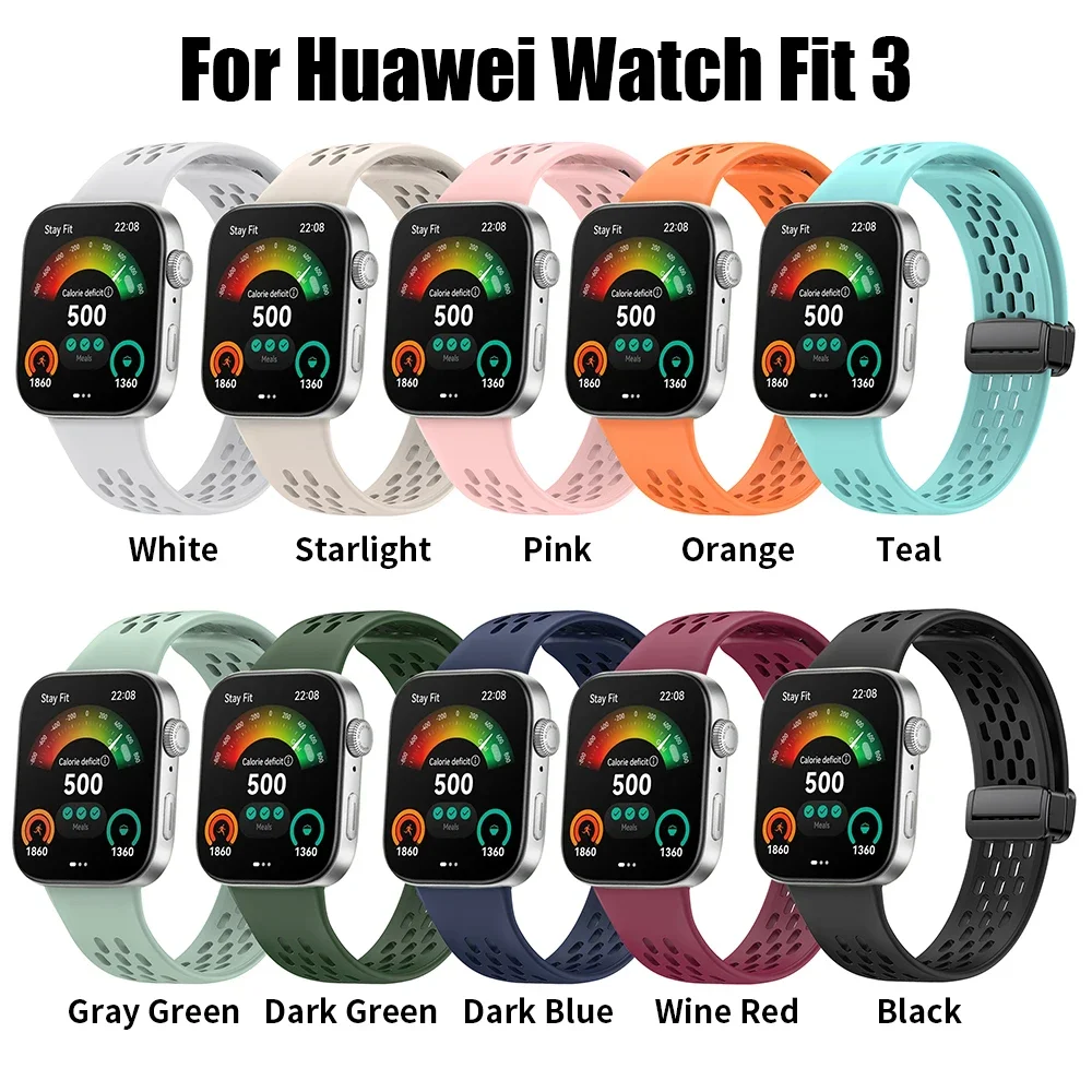 Correa magnética de silicona con hebilla plegable D para Huawei Watch Fit 3, Correa para HUAWEI Fit3, pulsera deportiva, Correa de reloj - imagen 2