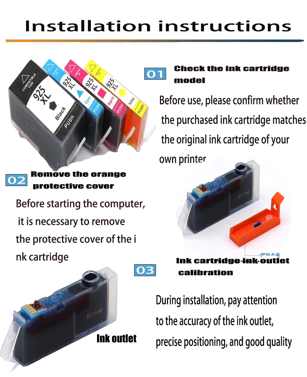 Cartucho de tinta compatible vilaxh 925 925XL 925 XL compatible con HP925 compatible con impresora de inyección de tinta HP Officejet Pro 8120 - imagen 4