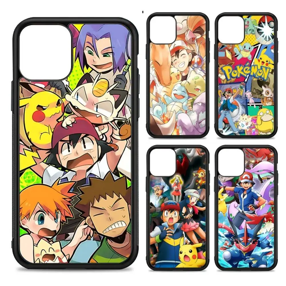 Funda de teléfono bonita con dibujos de p-pokemones, PC de silicona + TPU para IPhone 11, 12, 13, 14, 15 16 Plus Pro Max