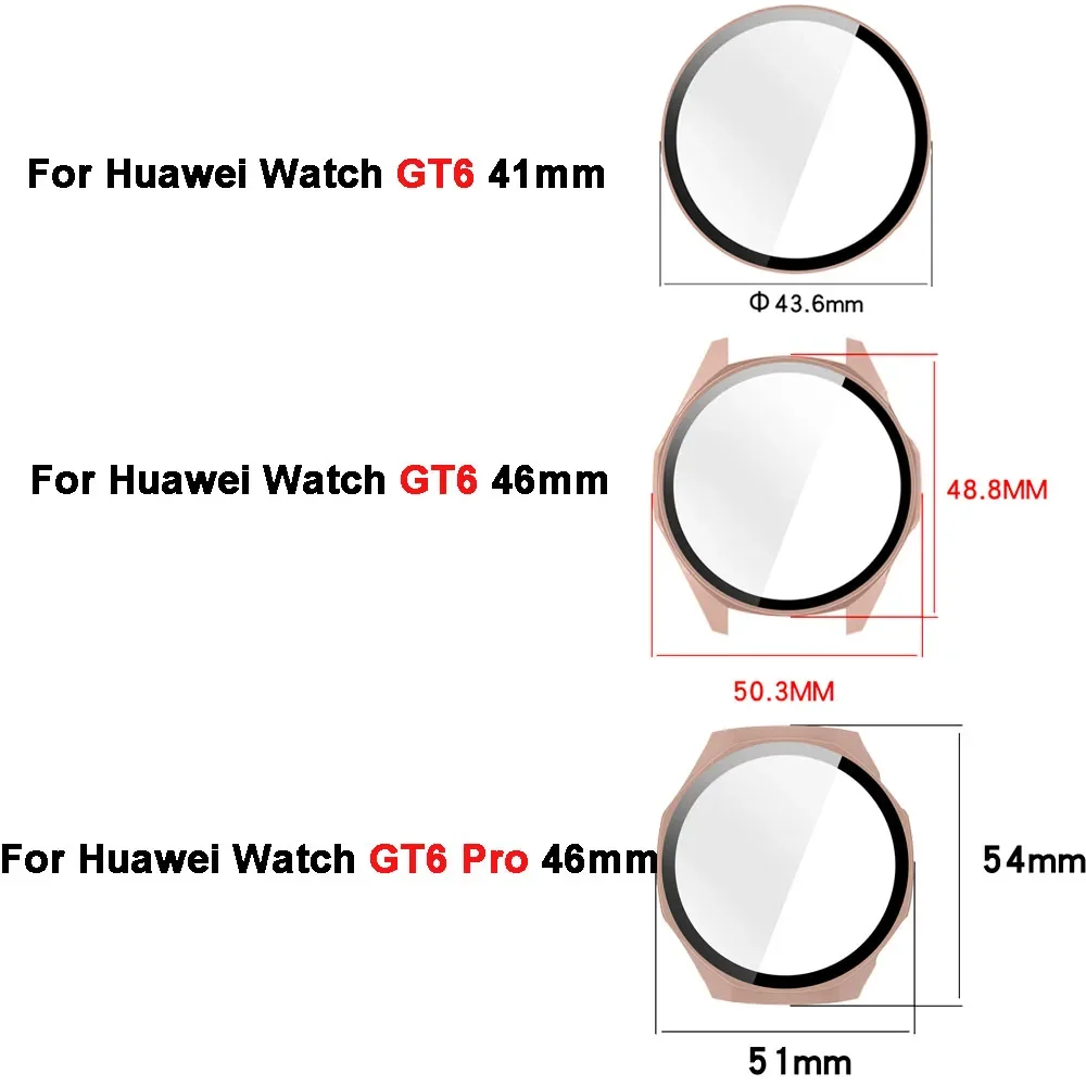 Funda de cristal + PC para Huawei Watch GT 6, 46mm, 41mm, Protector de pantalla antiarañazos, parachoques protector HD para Huawei Watch GT 6 Pro 46mm - imagen 2