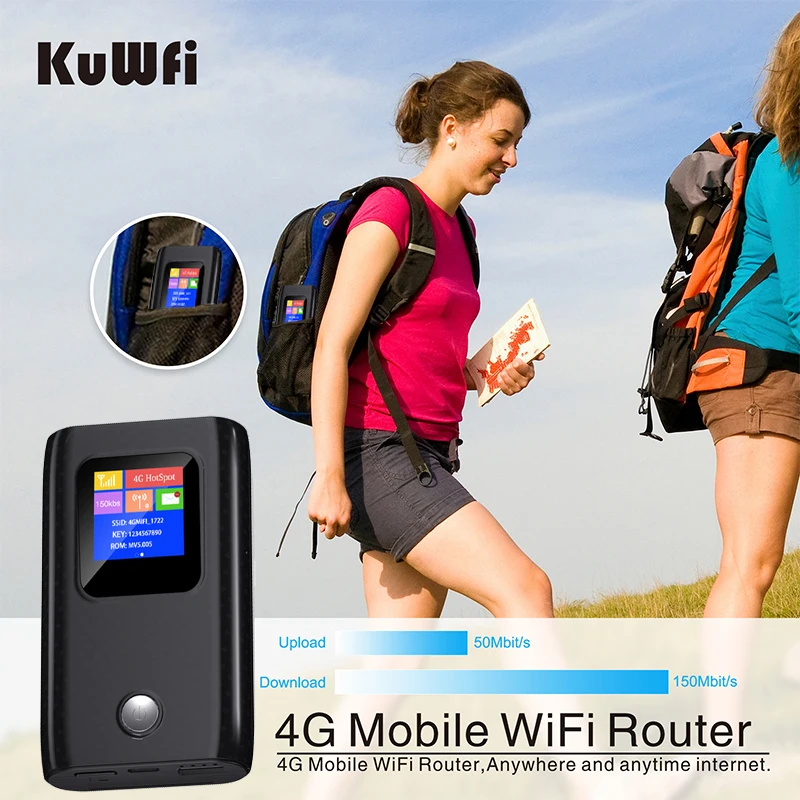 KuWFi CAT4 4G enrutador móvil 2,4G punto de acceso WiFi inalámbrico portátil de viaje Mini enrutador LTE ranura para tarjeta SIM batería integrada de 6000mAh - imagen 4