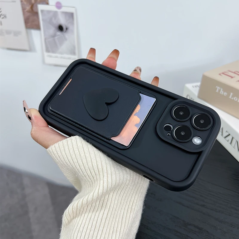 Bolsa para tarjetas con forma de corazón de amor 3D, funda con soporte para ranura para Xiaomi Poco X6 X5 X3 F5 F6 M6 X7 Pro Mi 14T 14 13T 13 12T 12 11 Lite 5G - imagen 2