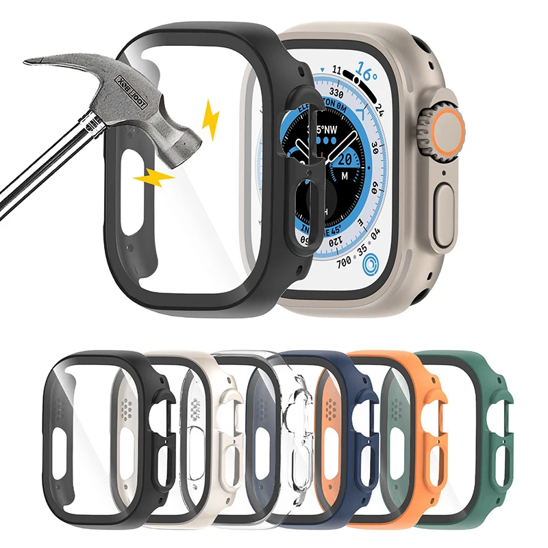 Cristal + funda para Apple Watch Ultra 2 49mm PC parachoques + Protector de pantalla templado caja de lujo cubierta para apple Watch ultra Accesorios