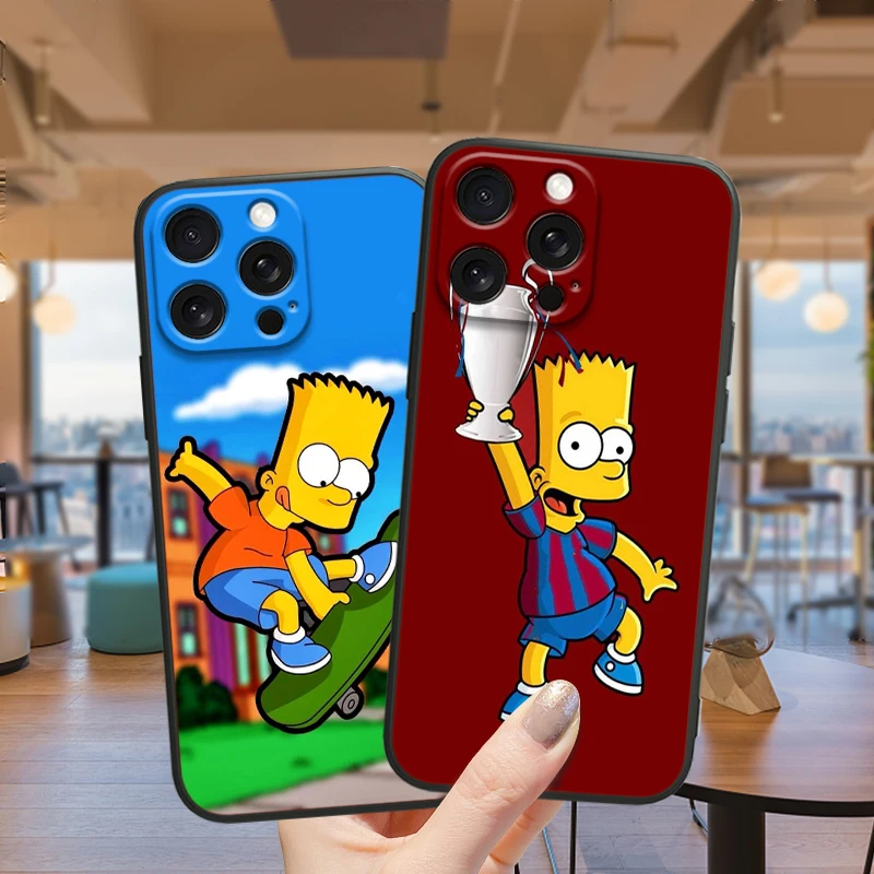 Funda de teléfono con dibujos animados de Los Simpsons, carcasa negra para iPhone 15 14 13 12 11 XS XR X 8 7 SE Pro Max Plus Mini - imagen 2