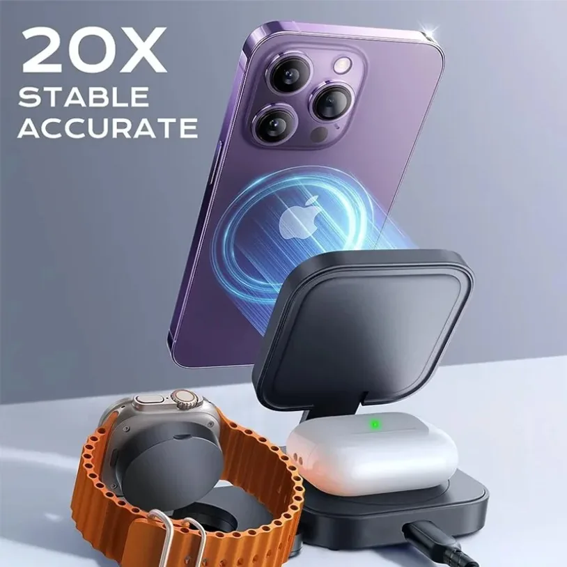 Carga inalámbrica magnética plegable 3 en 1 para Apple Magsafe soporte de cargador para iPhone 16-12 Pro IWatch Airpods 2 3 cargador - imagen 2