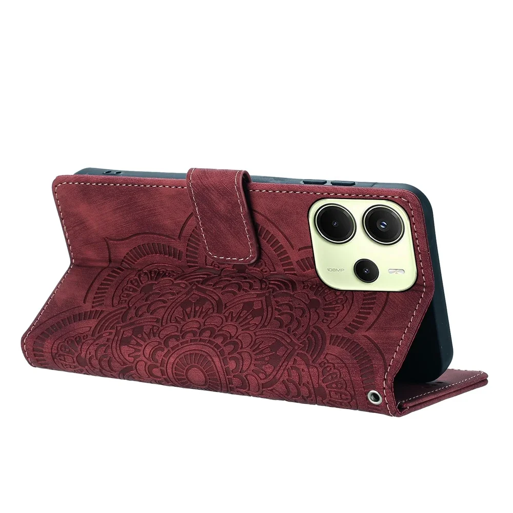 Funda con tapa tipo billetera de cuero para Xiaomi Redmi 12 13 13C 14C A3 Note 11 11S 12 13 14 Pro 4G 5G funda de teléfono Mandala flor 5 colores - imagen 3