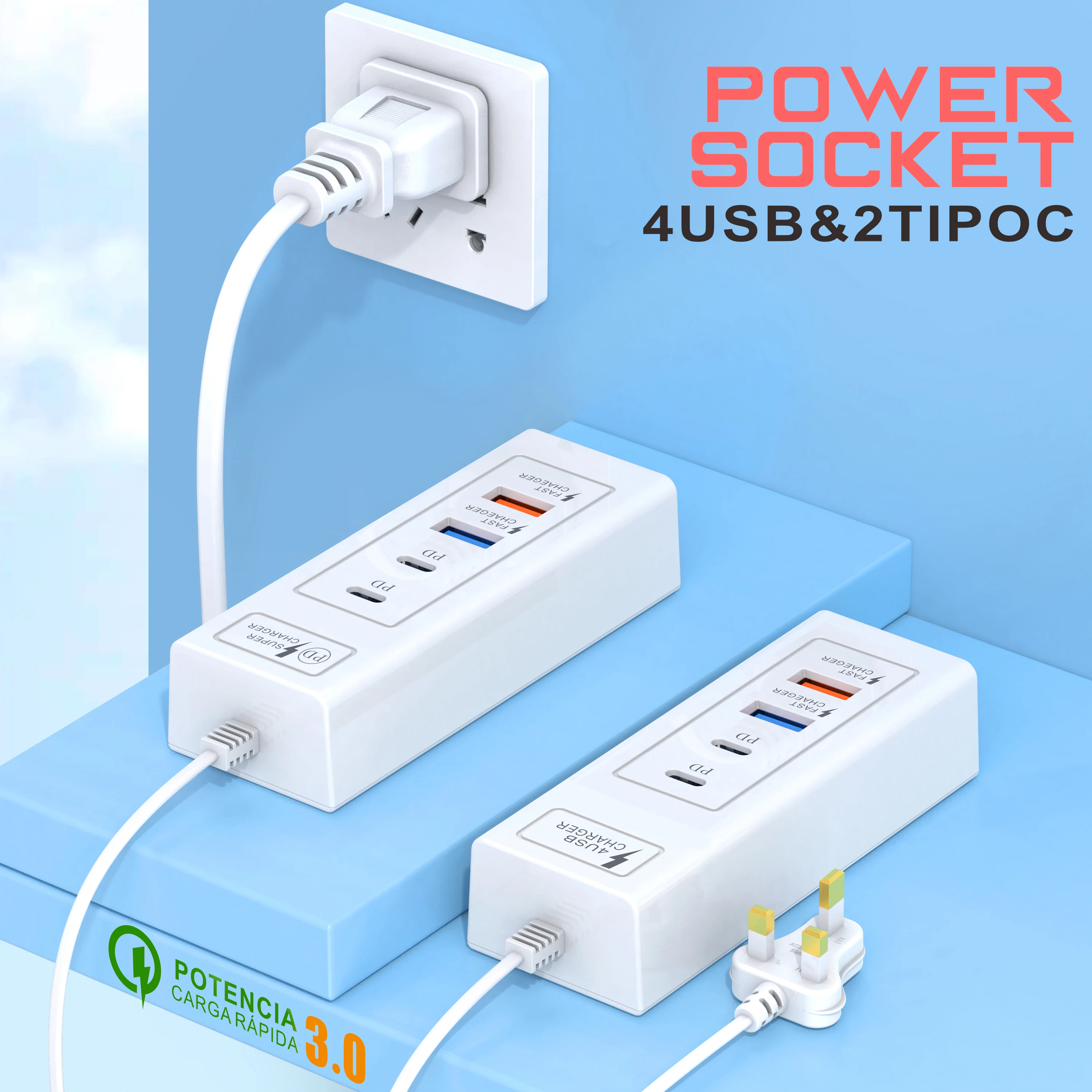 Estación de carga USB extensor de puertos múltiples USB tipo C extensión de carga rápida para iPhone Samsung Xiaomi adaptador de pared toma de corriente - imagen 5