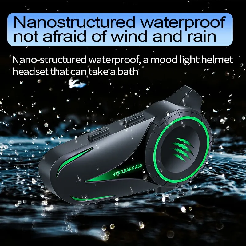 A50 casco de motocicleta auriculares estéreo Control de voz Bluetooth llamada manos libres IPX7 impermeable con luz ambiental tricolor - imagen 4