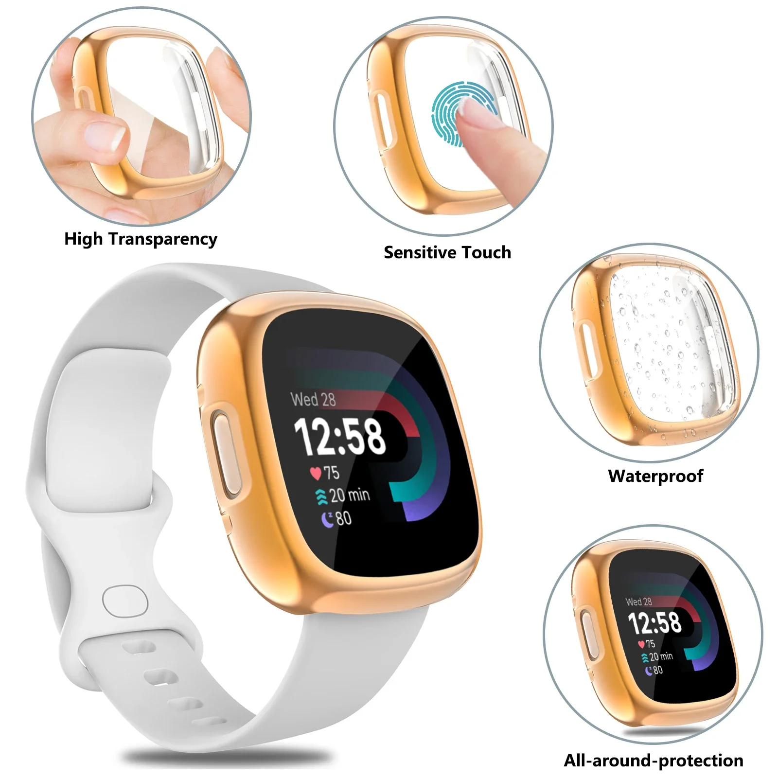 Funda protectora de pantalla completa para Fitbit Versa 4/Sense 2, funda protectora de pantalla de TPU suave para Fitbit Versa 3/Cubierta protectora Sense - imagen 2