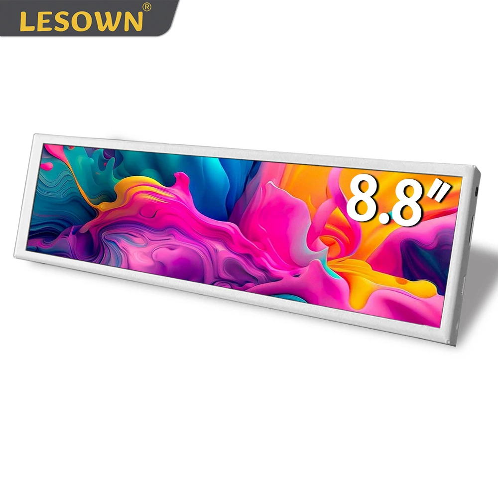 LESOWN-Monitor IPS HDMI de 8,8 pulgadas, pantalla larga estirada, 600cd/m2, 1920x480, LCD táctil, PC blanca pequeña, segunda pantalla para ordenador