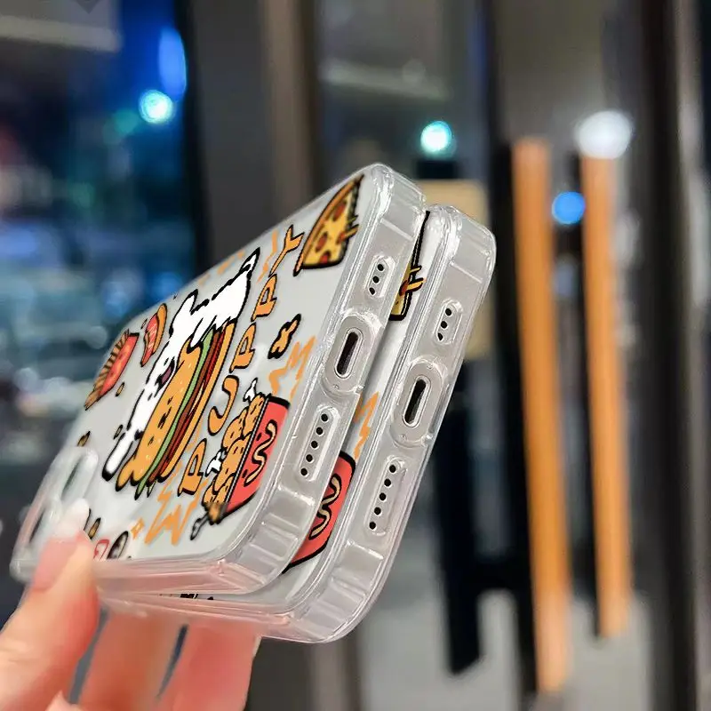 Funda de teléfono magnética Magsafe con diseño de cachorro y línea de hamburguesa para iPhone 16 15 14 13 12 11 8 7 Plus Pro Max X XR XSMax, funda de Tpu transparente suave - imagen 3