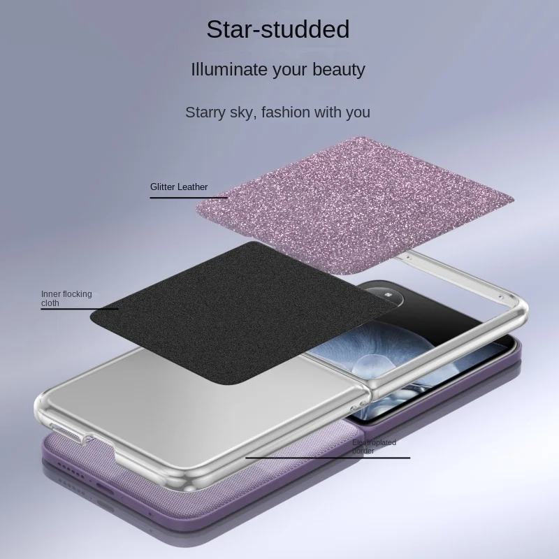 Funda de cuero duro con purpurina para Xiaomi MIX Flip, cubierta elegante de lujo, plegable, delgada, a prueba de golpes - imagen 3