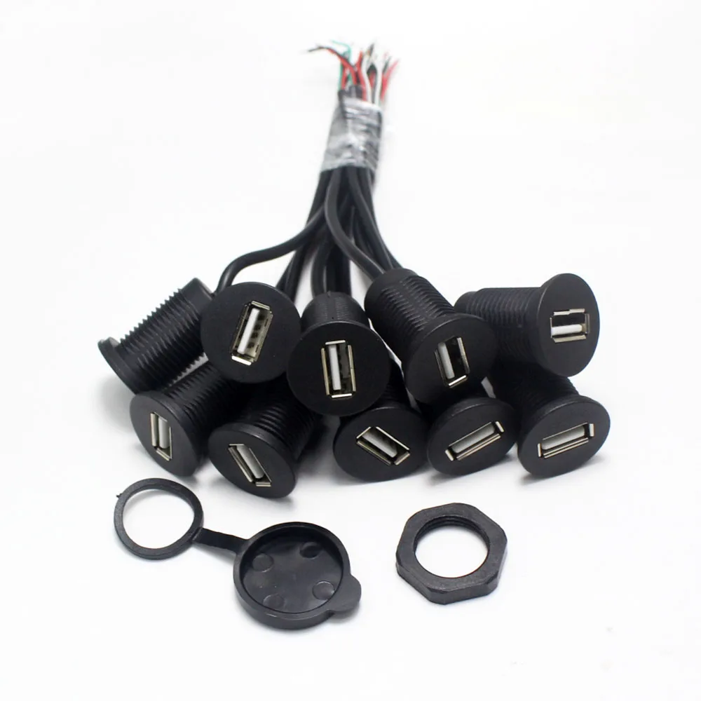 Conector de puerto de carga hembra USB 2,0 roscado de montaje conveniente, conector de puerto de carga de 2 pines y 4 pines con Cable, enchufe de cargador USB, 1 ud. - imagen 5