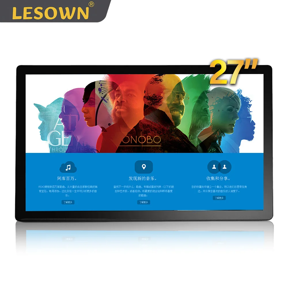 LESOWN 27 pulgadas 1080P IPS pantalla táctil capacitiva Monitor LCD VGA HDMI DVI USB pantalla Industrial integrada para montaje en pared de equipos