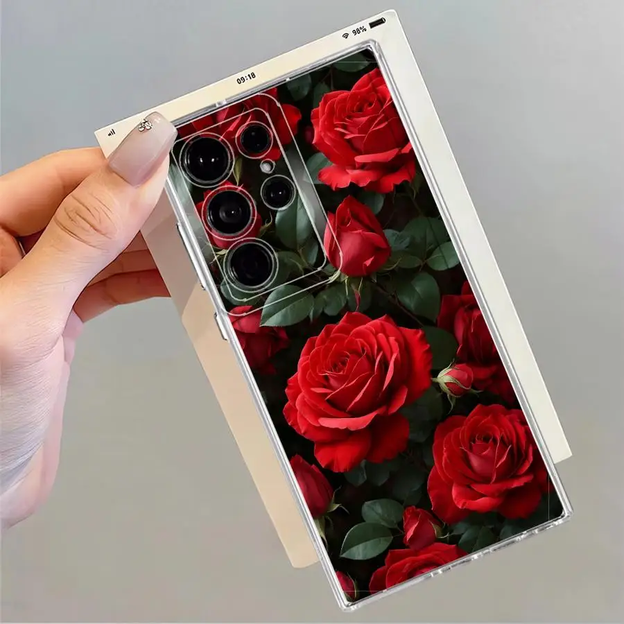 Funda suave transparente con hermosas flores para Samsung Galaxy S10 Plus S22 S25 Ultra S24 FE S21 Note 10 20 Ultra S20 S23 - imagen 3