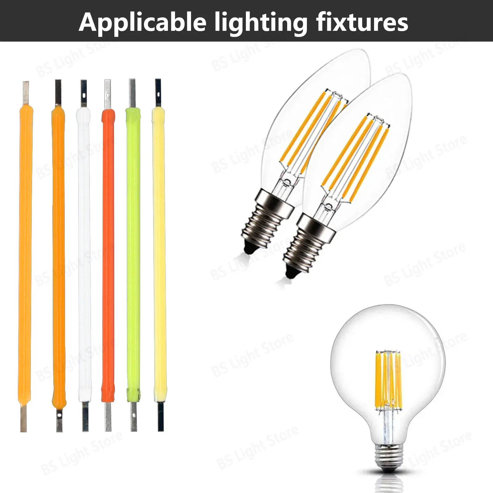 10 Uds bombilla Edison DC3V 54mm LED COB piezas de lámpara de filamento accesorios de luz incandescente diodo para decoración iluminación DIY