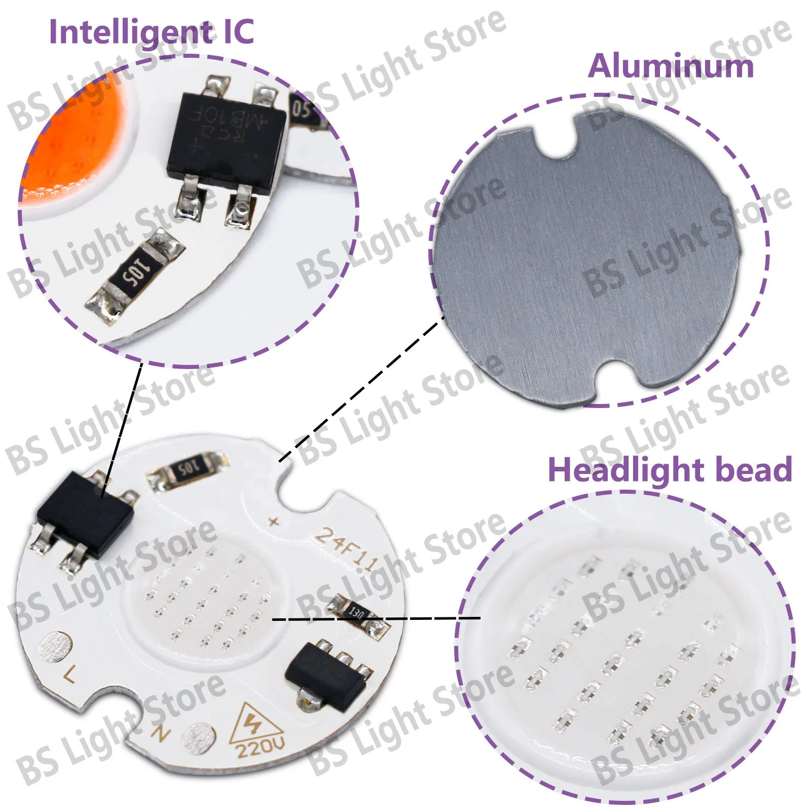 Chip LED COB de 3W, 5W, 7W, 220V, sin necesidad de controlador, lámpara IC inteligente, fuente de luz de cuentas LED para foco de diodo LED, luz de seguimiento, rojo y blanco - imagen 5