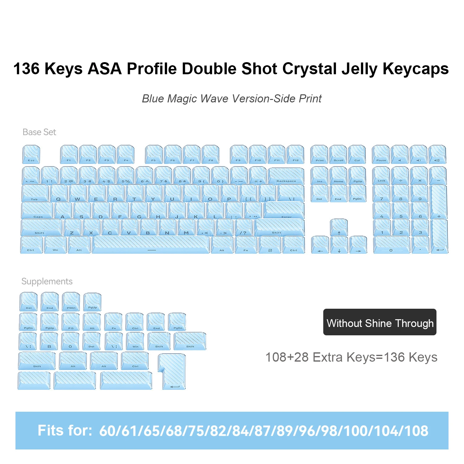 Teclas de gelatina de cristal con estampado lateral de onda mágica azul, perfil ASA, teclas translúcidas transparentes elegantes para interruptores MX, teclado para juegos - imagen 2