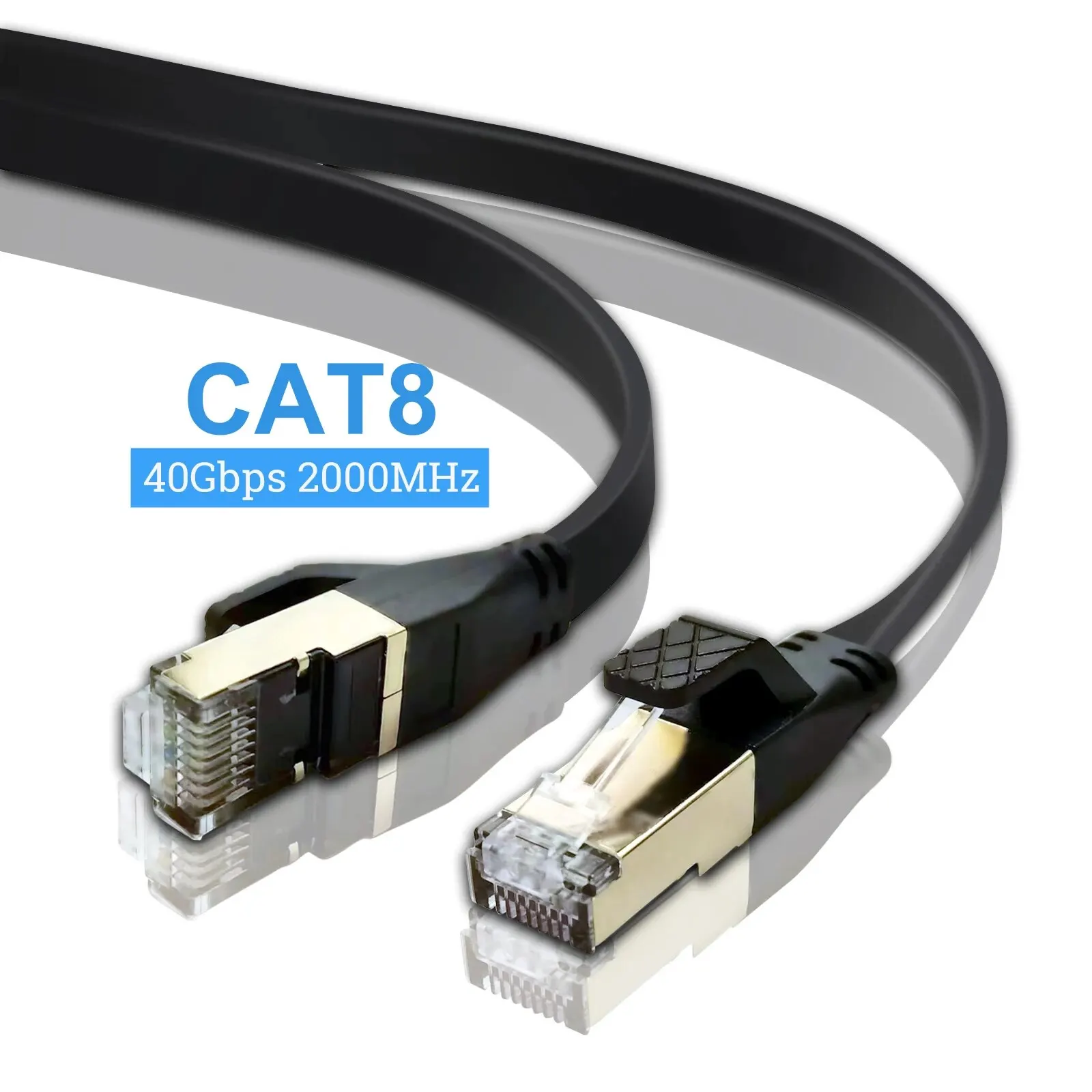 Cable Ethernet Cat8 Cable Lan plano de alta velocidad RJ45 40Gbps 2000Mhz para enrutador de red doméstico módem ordenador PC y portátiles 1-10M