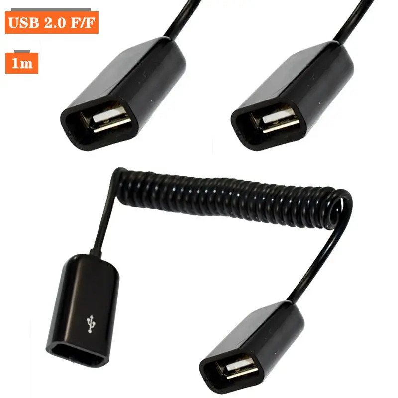 Cable de extensión de Cable de resorte de 1m USB2.0 cabeza hembra doble Cable de cabeza hembra USB a cabeza hembra Cable de conexión USB F-USB F