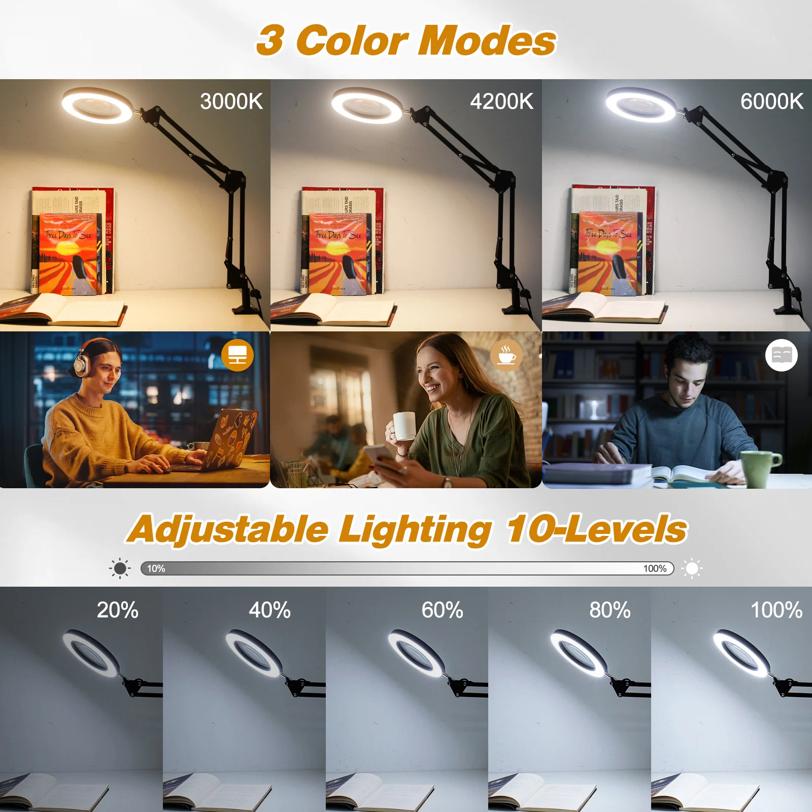 NEWACALOX-lupa 5X con luz, 2 brazos flexibles, soldadura, abrazadera de banco de tercera mano, lámpara de reparación de soldadura para trabajo cercano - imagen 2