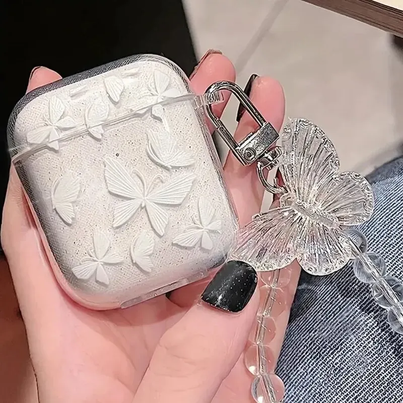 Funda para auriculares con pulsera de cuentas y colgante de mariposa de cristal para Apple Airpods 1/2 /3 para Airpods Pro 2. ° funda para auriculares con llavero - imagen 5