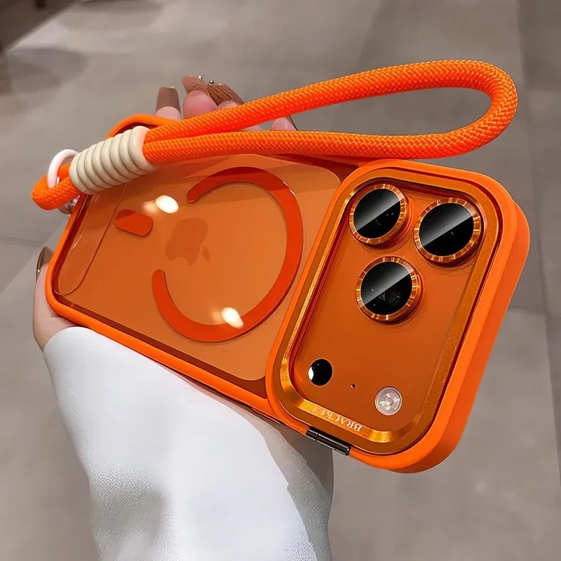 Funda de teléfono con soporte de lente magnética Magsafe de lujo para iPhone 17 16 15 14 13 12 Pro Max Plus, fundas de carga inalámbrica con cordón de aire, funda para iphone 17 16 15 pro max - imagen 5
