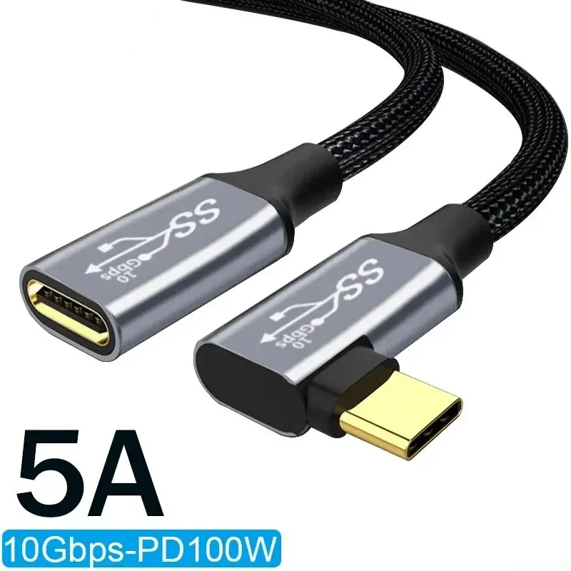 5A tipo C macho hembra Cable de 90 ángulos Cable de extensión USB C carga rápida USB tipo C 3,1 PD100W carga rápida con Cables de esquina
