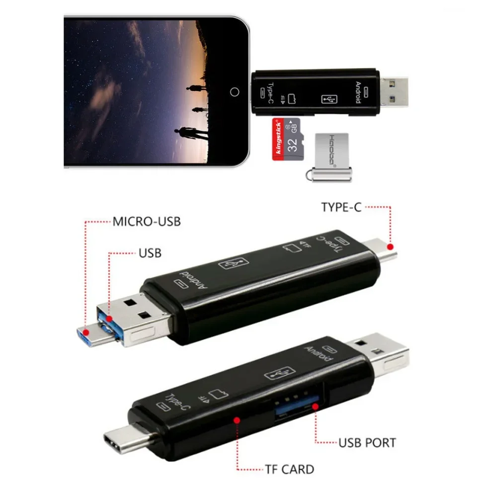 Grwibeou-lector de tarjetas 5 en 1, adaptador de unidad Flash USB/tipo C, SD, Micro SD, TF, para ordenador portátil, PC, lector de tarjetas inteligentes Multi OTG - imagen 5