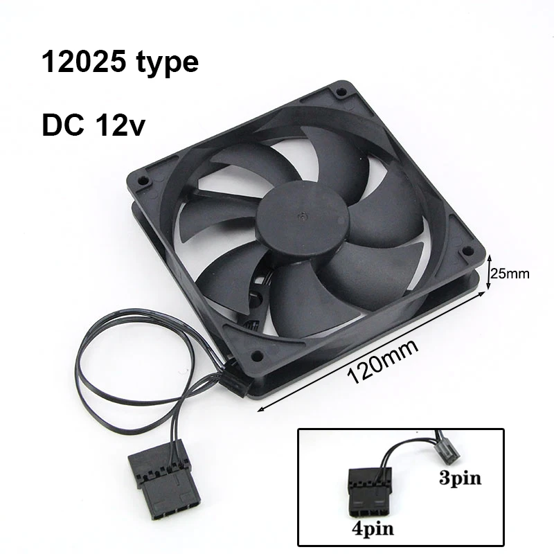 12cm DC 12v 3 pines o grande 4 pines ventilador de refrigeración de computadora sin escobillas 12025 120mm x 25mm ventiladores disipador de calor radiador para caja de PC GPU CPU Cooler - imagen 2