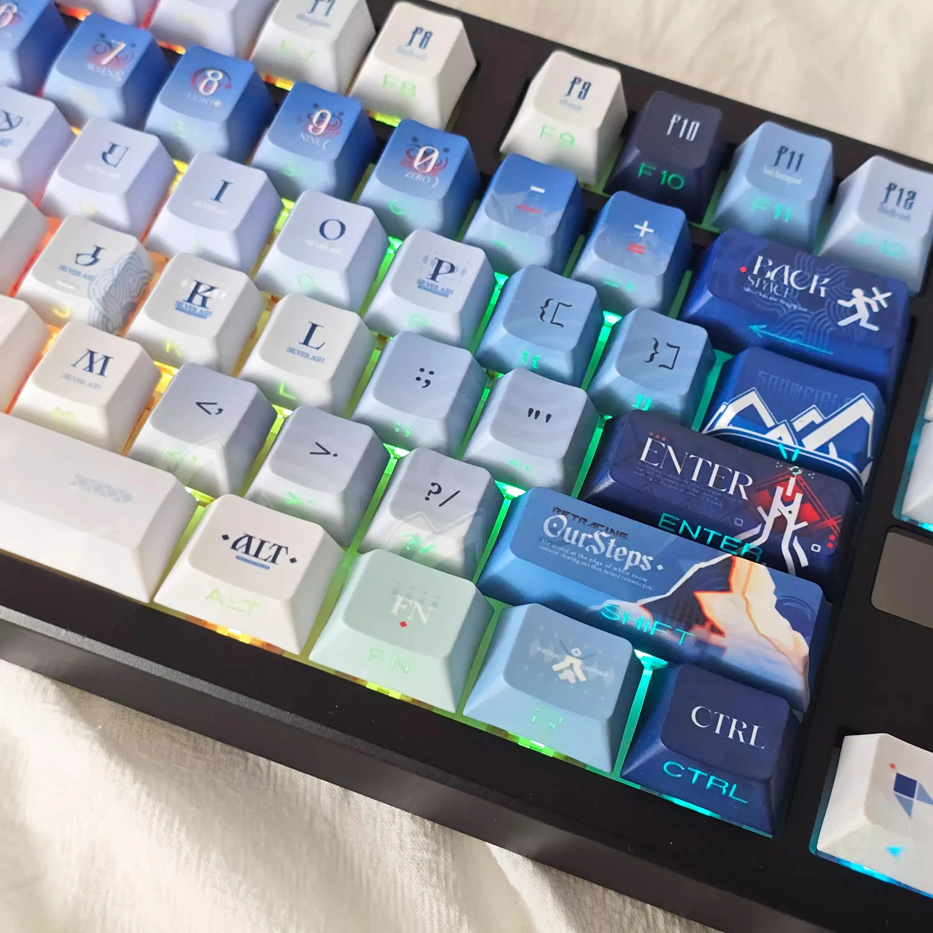 Teclas con tema Snow Mountain, 120 teclas, azul, Simple, personalizado, dibujos animados, PBT, perfil Cherry/moa, tapa de teclado para teclado mecánico, regalo - imagen 3