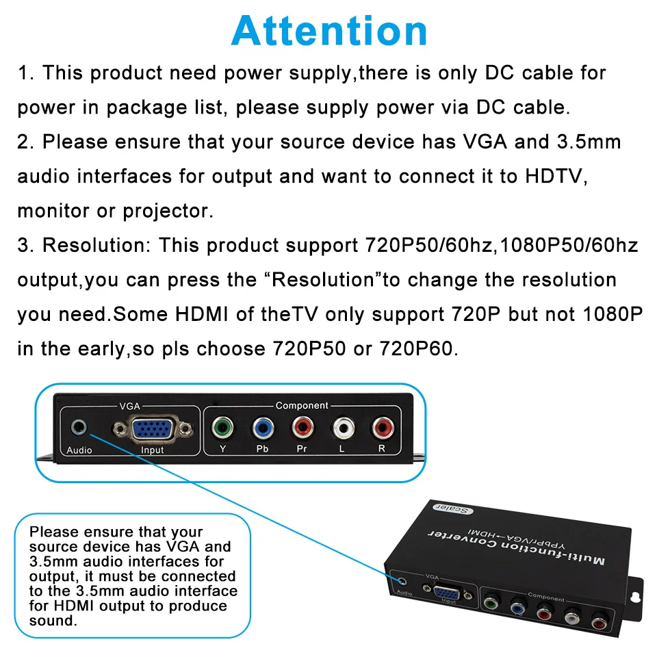 Convertidor Compatible con VGA YPbPr R/L a HDMI, componente 1080P, convertidor escalador multifunción con adaptador de Audio y vídeo de 3,5mm - imagen 3