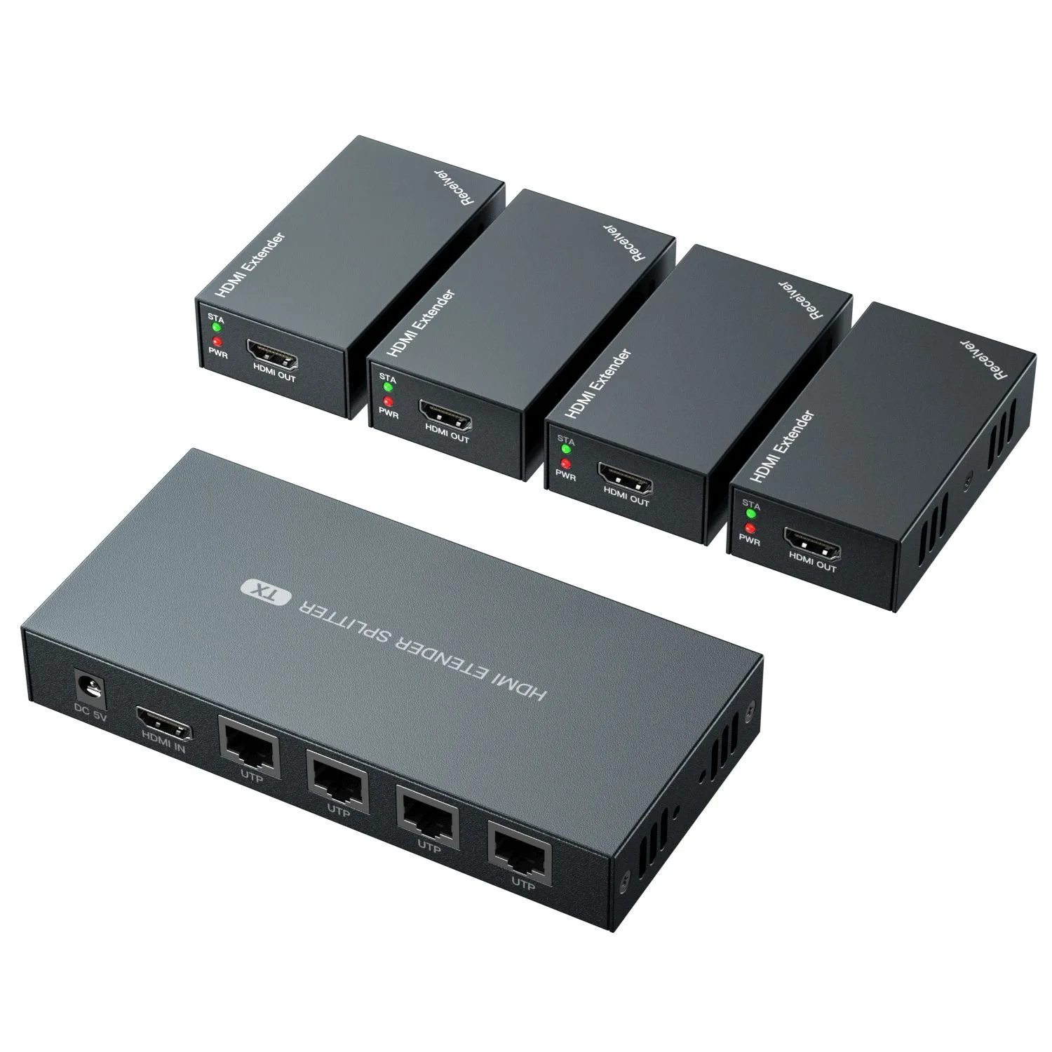 Extensor Ethernet HDMI 1x2 de 60m, divisor HDMI 1x4 1 a 2/4, 1 transmisor y receptor 2/4 a través de Cable RJ45 Cat6, convertidor de vídeo - imagen 2