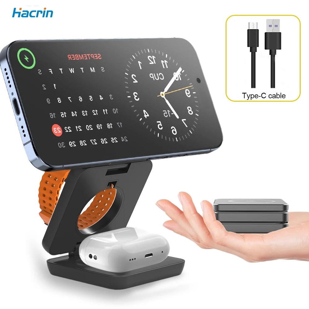 Cargador inalámbrico 3 en 1 para iPhone 16 15 pro 14 13 12 Apple Watch Airpods Magsafe iPhone soporte de cargador carga inalámbrica rápida